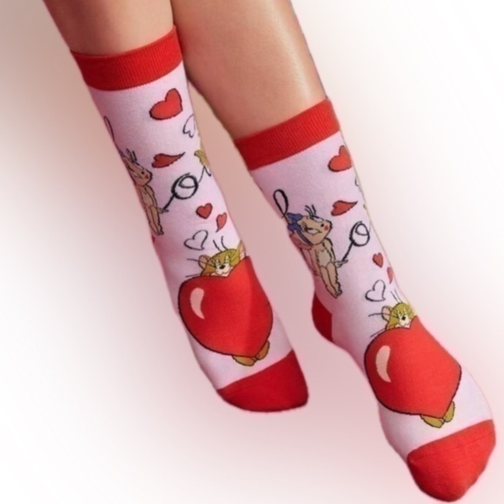Tom & Jerry Love Heart Socks - Red
